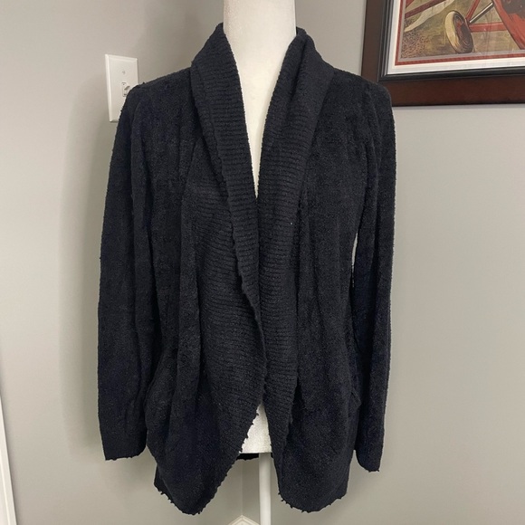Barefoot Dreams Sweater Womens Large Black CozyChic Lite Circle Cardigan - Picture 1 of 5